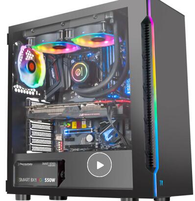 Tt（Thermaltake）挑战者H2 黑色 机箱水冷电脑主机（钢化玻璃侧透/RGB灯条/背部理线/支持长显卡/游戏机箱）